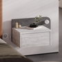 Hanah Home Mesita de Noche con Iluminación LED, Blanco Antiguo y Gris Retro